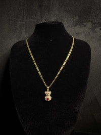 14K Bear Pendant With Cubana Style Chain Yellow Gold
