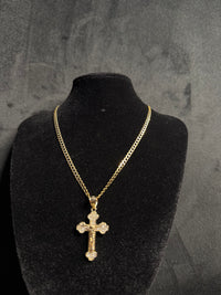 14K Cross Pendant With Cubana Style Yellow Gold