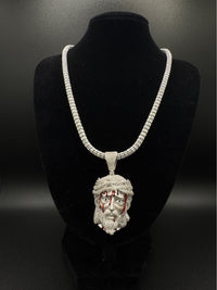 14K Jesus Face Pendant With Ice Chain White Gold